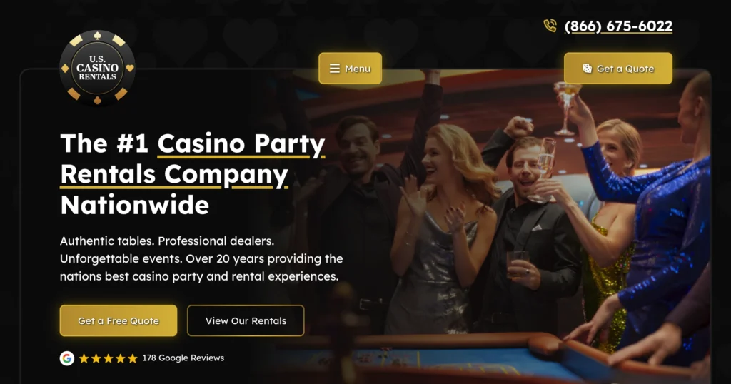 U.S. Casino Rentals website desktop view